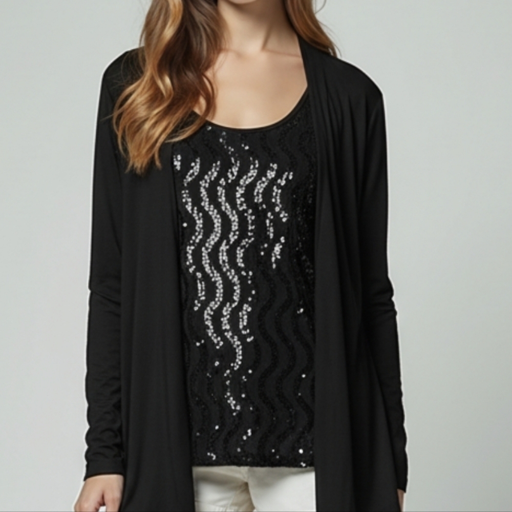 Charter Club Black Sequin Top With Jacket Size XL